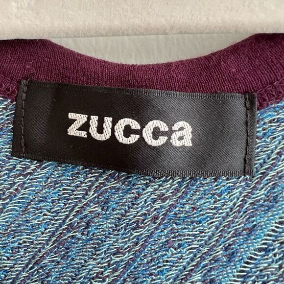 Zucca Women’s M Fuzz Knit Blue Purple Midi Dress Ruffled Hem Sleeveless Japan - Picture 8 of 11